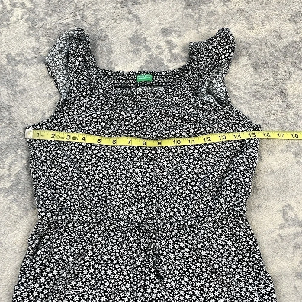 United Colors Of Benetton Ditsy Floral Stretch Jumpsuit Black White Girls Sz XL